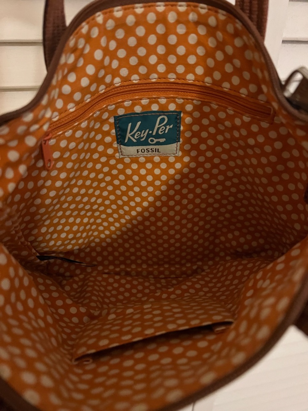 Fossil Calypso Key-Per multi-color feather print coated canvas bag Excellent - Picture 6 of 14